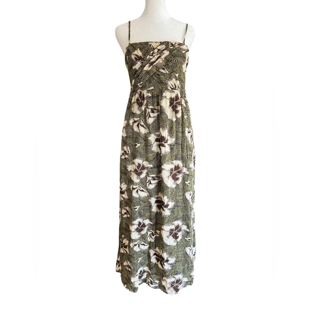 ANTHROPOLOGIE Edme & Esyllte Green Floral Boho-Chic Empire Waist Maxi Dress Sz 8